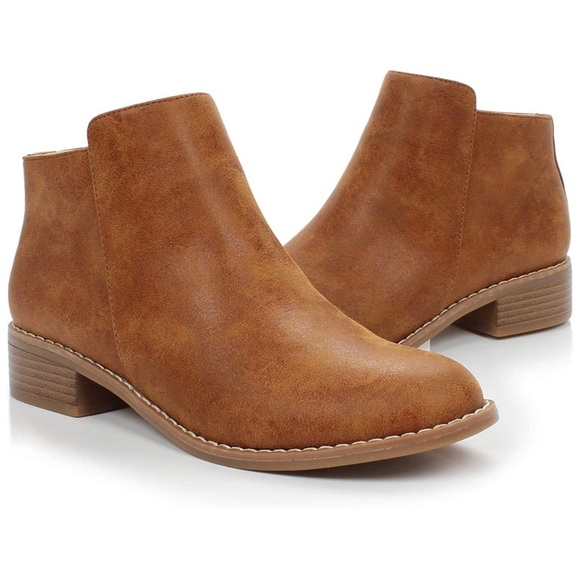 Comfortable Zipper-Side Stretch Booties-Tan Brown - Picture 1 of 6